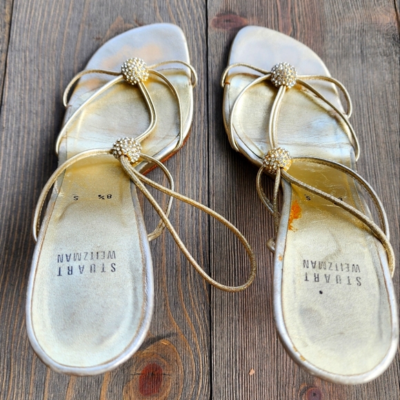 Stuart Weitzman Metallic Gold Sandals Sz 8.5 - Picture 1 of 13